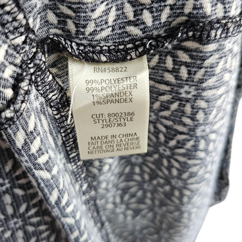 Max Studio Black Beige Graphic Floral Faux Wrap Tiered Long Sleeve Dress size L - Picture 8 of 12